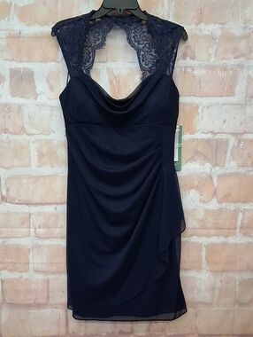 NWT Scarlett Navy Lace-Shoulder Midi Dress